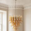 Handblown Murano Petal Chandelier – 75 Glass Petals under an ornate ceiling rose