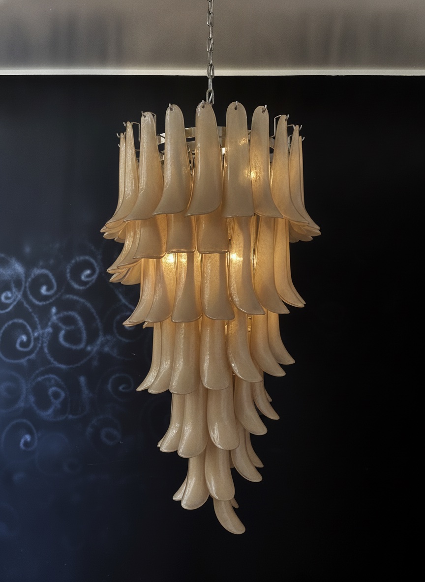 Handblown Murano Petal Chandelier – 83 Glass Petals in beige glass