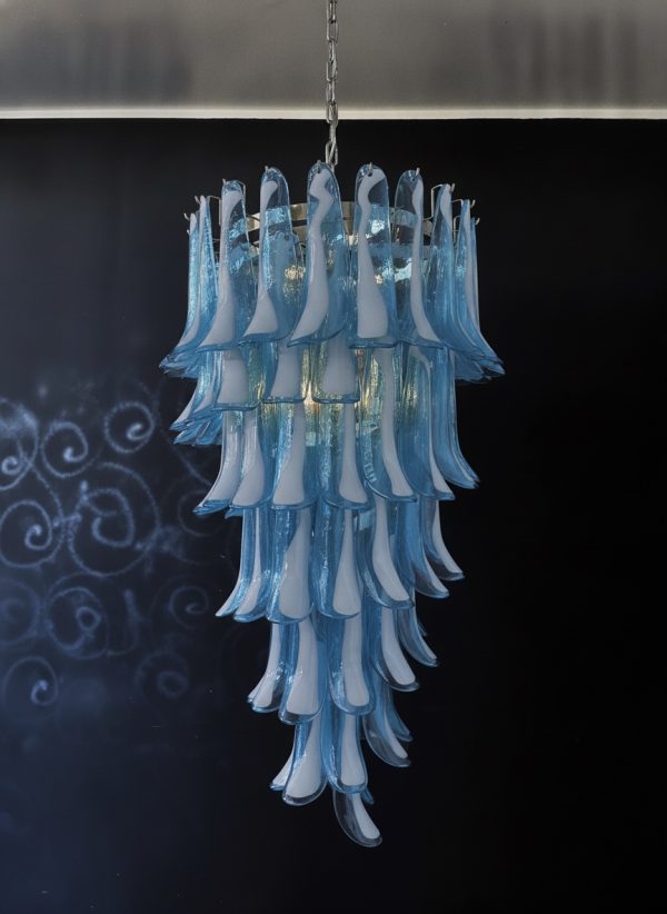 Handblown Murano Petal Chandelier – 83 Glass Petals in blue glass