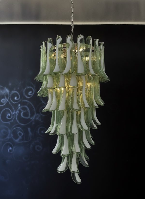 Handblown Murano Petal Chandelier – 83 Glass Petals in green glass