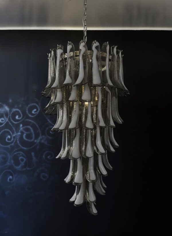 Handblown Murano Petal Chandelier – 83 Glass Petals in smoked glass