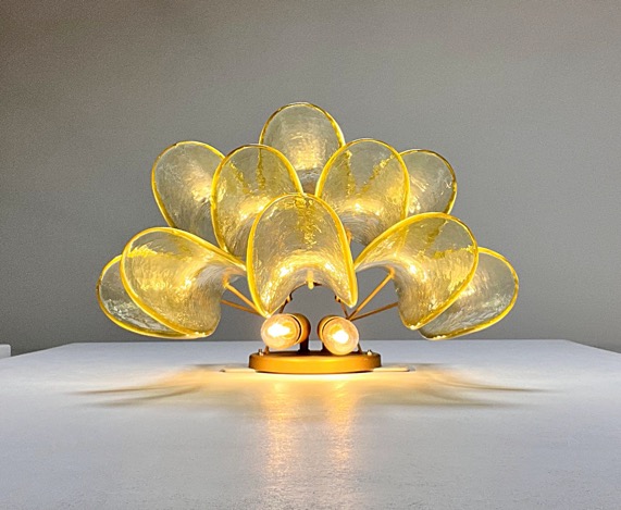 Handblown Murano Petal Wall Sconce – 10 Glass Petals – Set of 2 in green glass