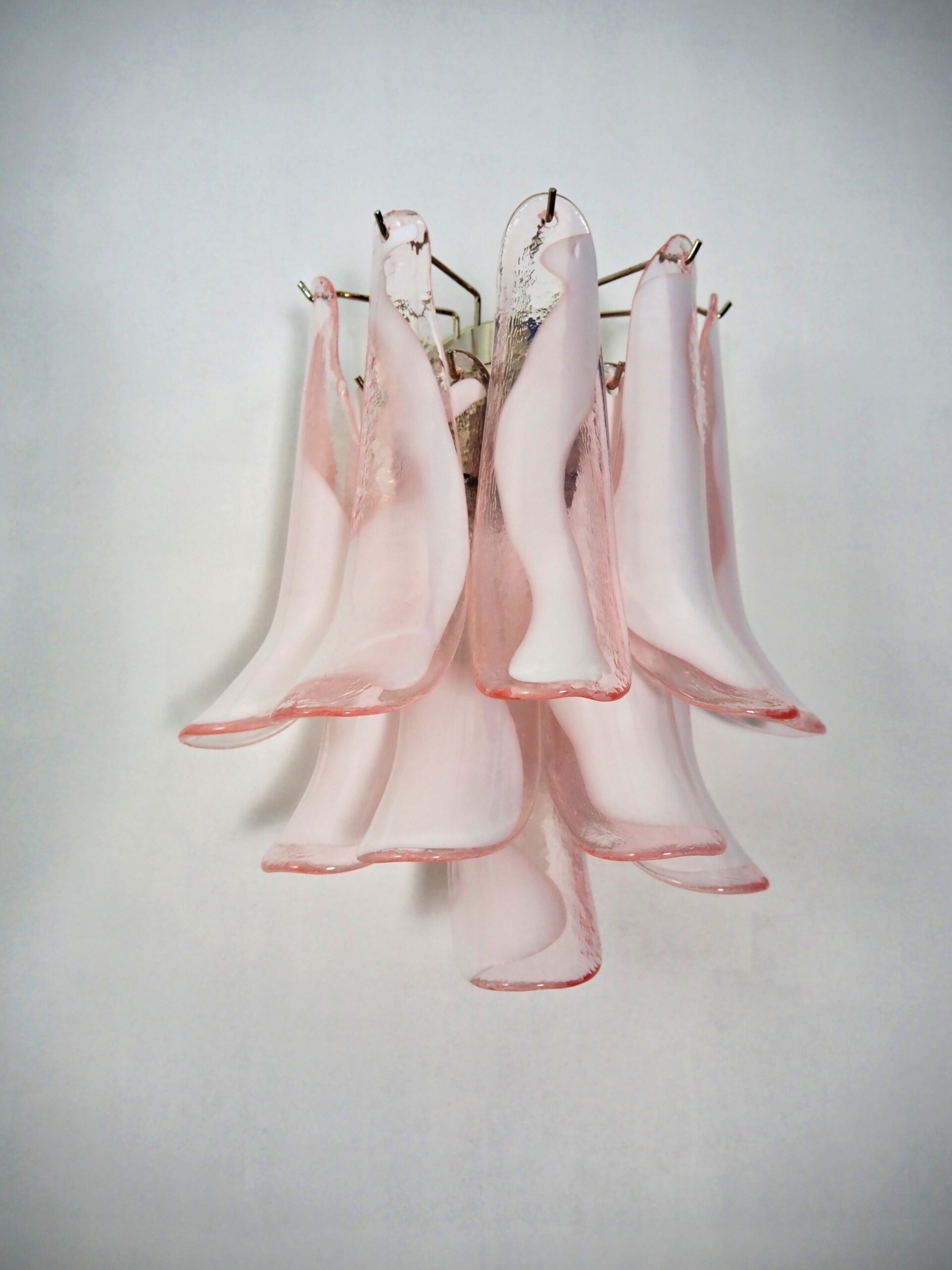 Handblown Murano Petal Wall Sconce – 10 Glass Petals – Set of 2 in pink glass