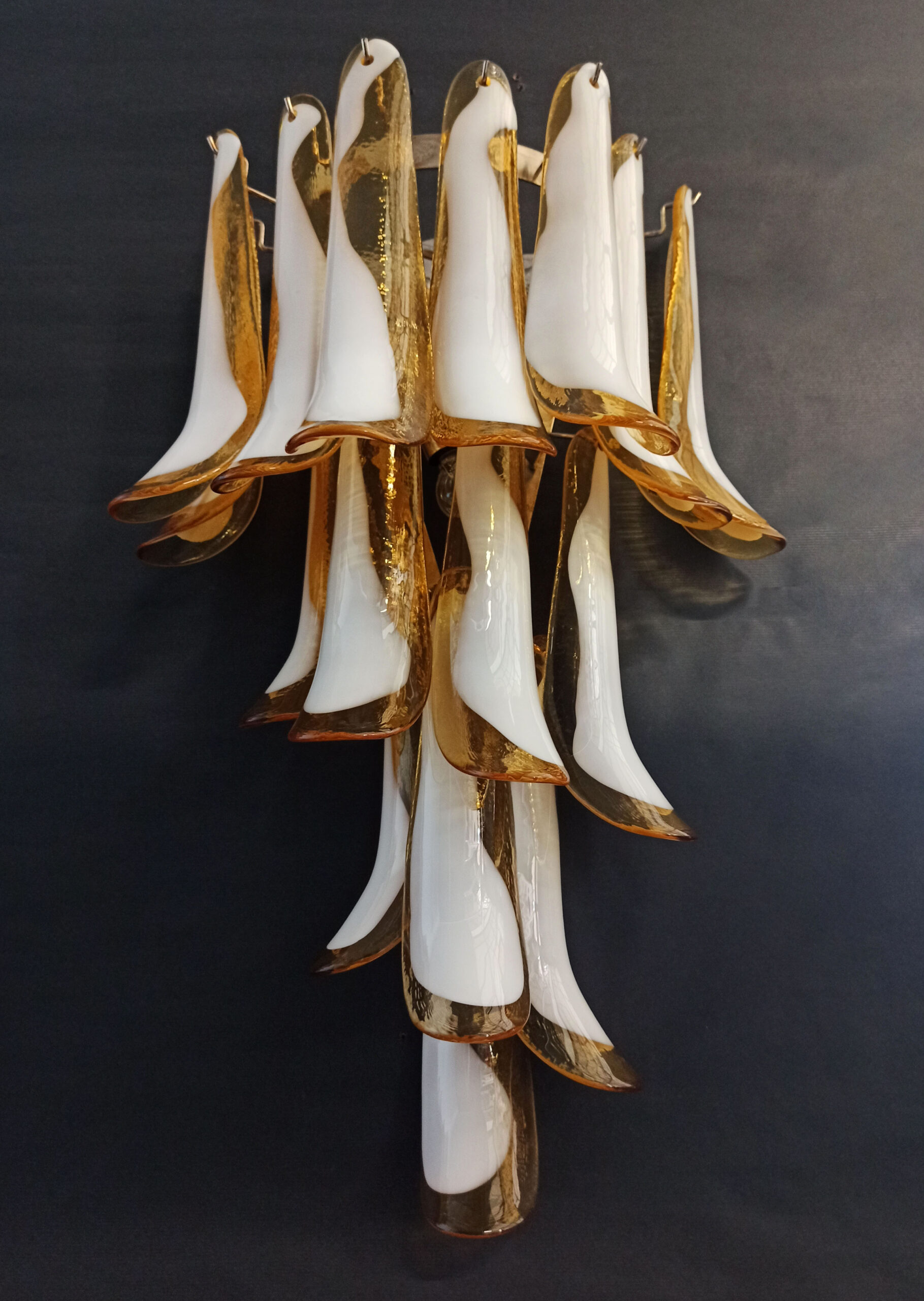 Handblown Murano Petal Wall Sconce – 16 Glass Petals – Set of 2 in amber glass