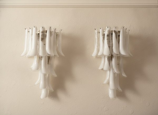 Handblown Murano Petal Wall Sconce – 16 Glass Petals – Set of 2 mounted on the wall