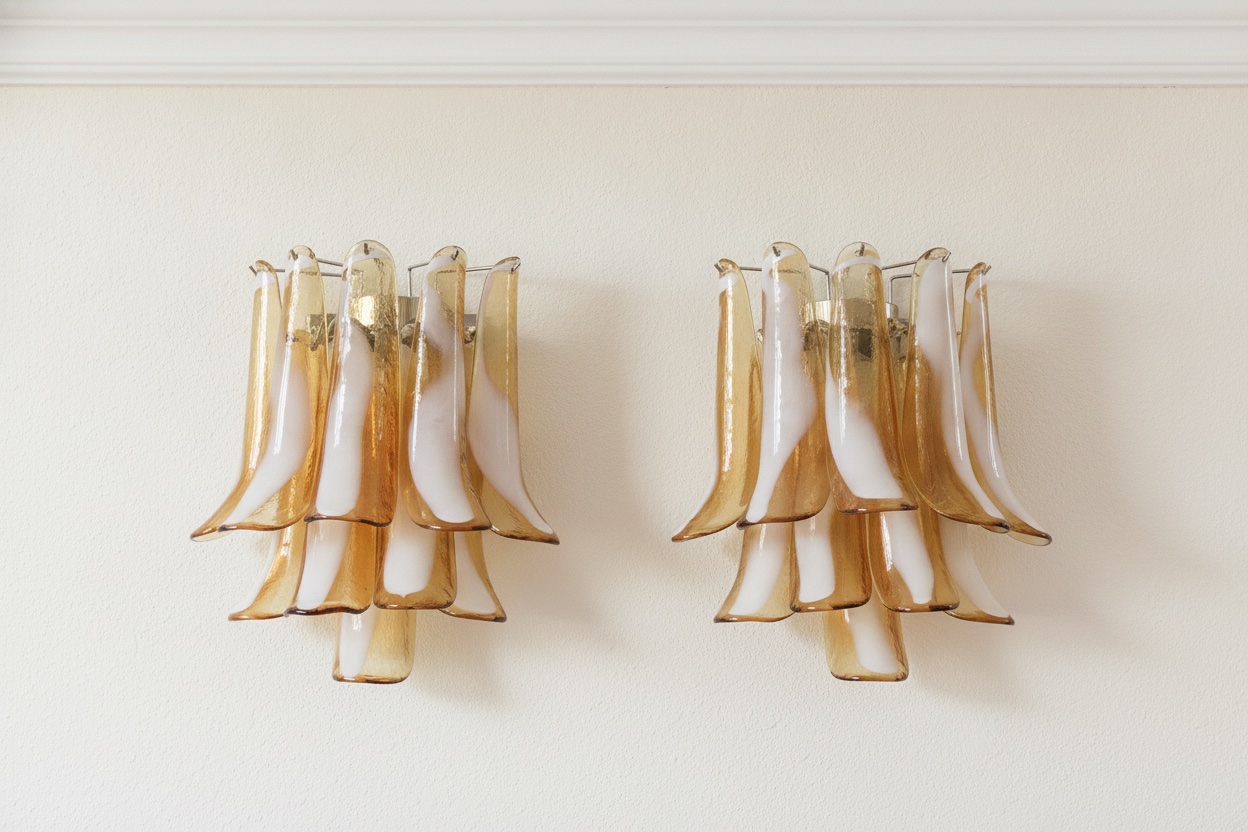Handblown Murano Petal Wall Sconce – Set of 2 mounted on the wall