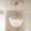 Handblown Murano Poliedri Chandelier – 111 Poliedri Glass under an ornate ceiling rose