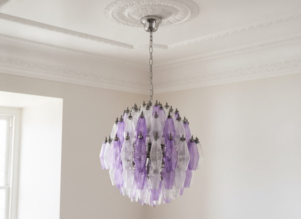 Handblown Murano Poliedri Chandelier – 140 Poliedri Glass in amethyst glass