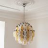Handblown Murano Poliedri Chandelier – 140 Poliedri Glass under an ornate ceiling rose