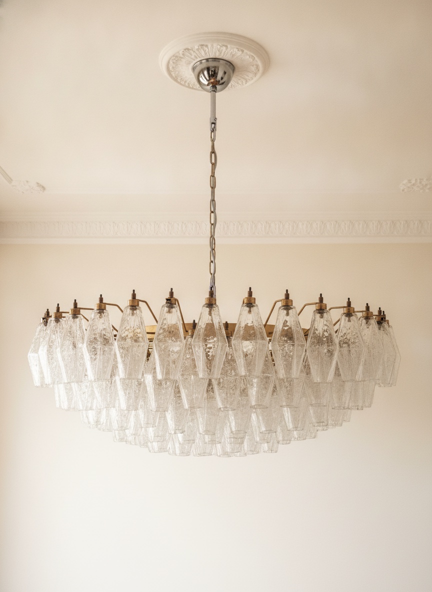 Handblown Murano Poliedri Chandelier – 185 Poliedri Glass in transparent glass
