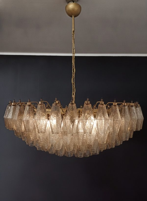 Handblown Murano Poliedri Chandelier – 185 Poliedri Glass in beige glass