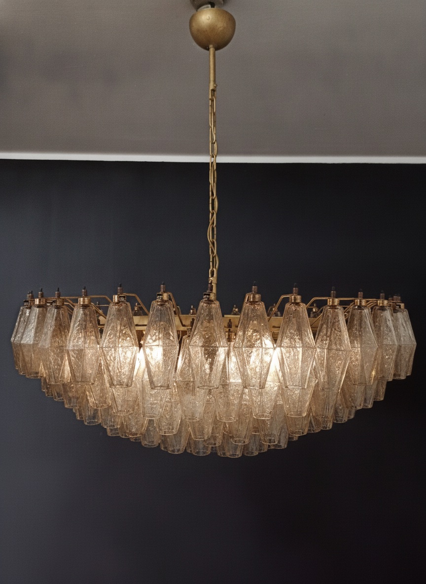 Handblown Murano Poliedri Chandelier – 185 Poliedri Glass in beige glass