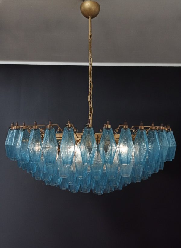 Handblown Murano Poliedri Chandelier – 185 Poliedri Glass in blue glass