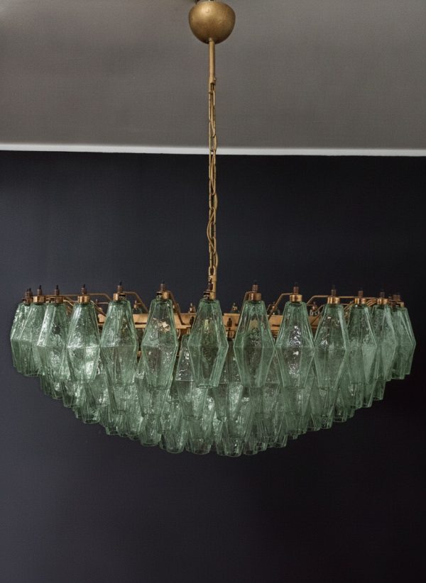 Handblown Murano Poliedri Chandelier – 185 Poliedri Glass in green glass