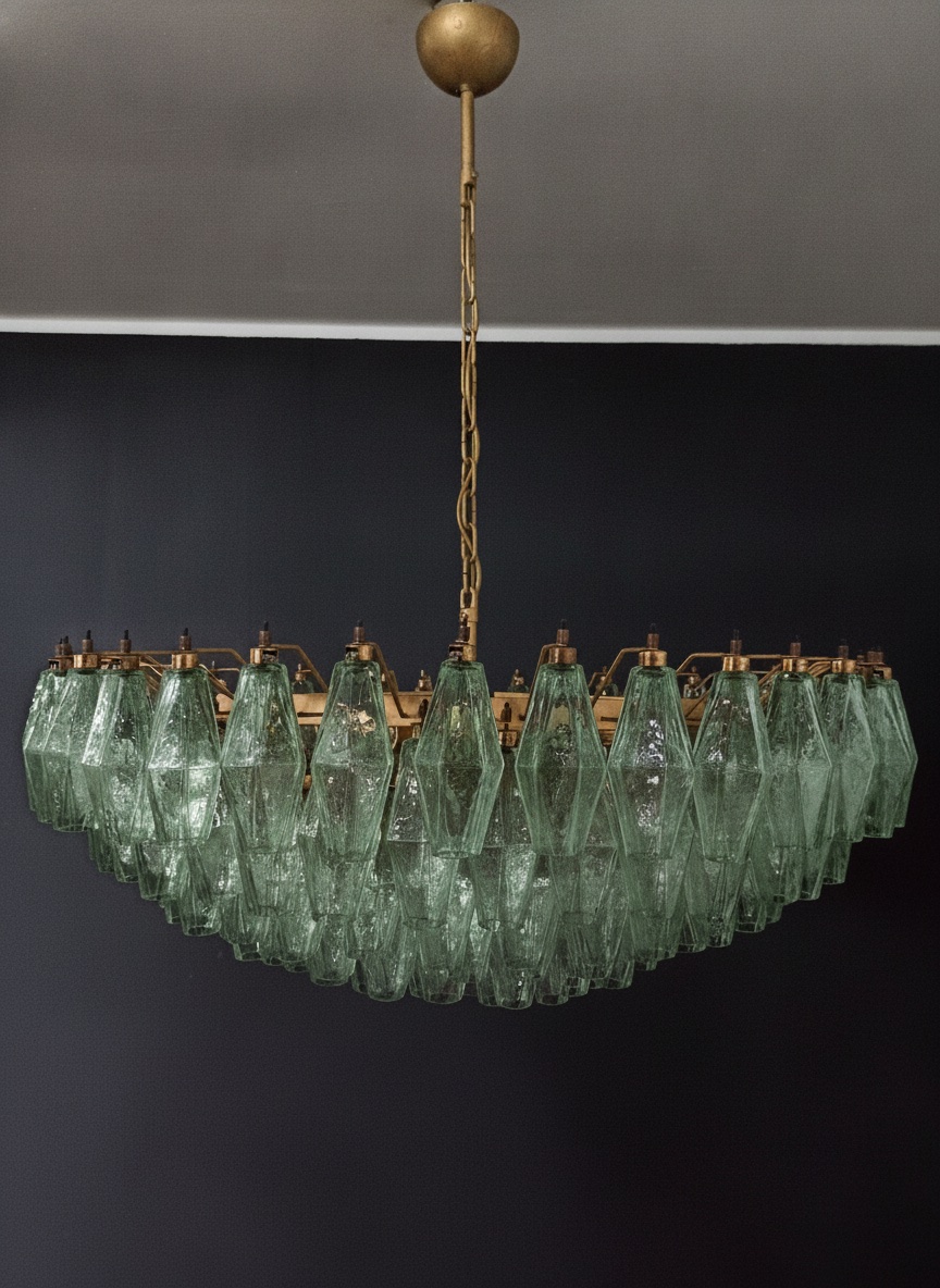 Handblown Murano Poliedri Chandelier – 185 Poliedri Glass in green glass