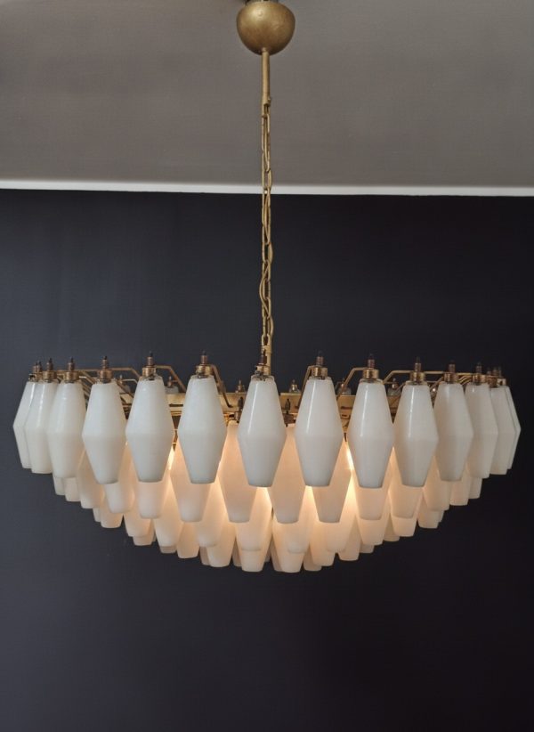 Handblown Murano Poliedri Chandelier – 185 Poliedri Glass in white glass