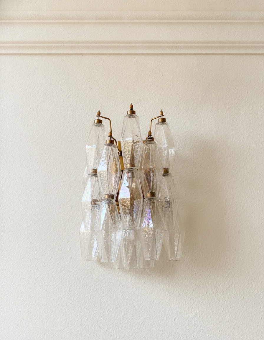Handblown Murano Poliedri Wall Sconce – 16 Poliedri Glass – Set of 2 — single sconce on the wall
