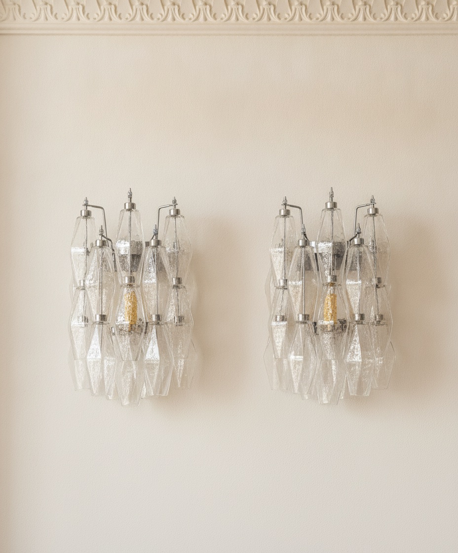 Handblown Murano Poliedri Wall Sconce – Set of 2 mounted on the wall