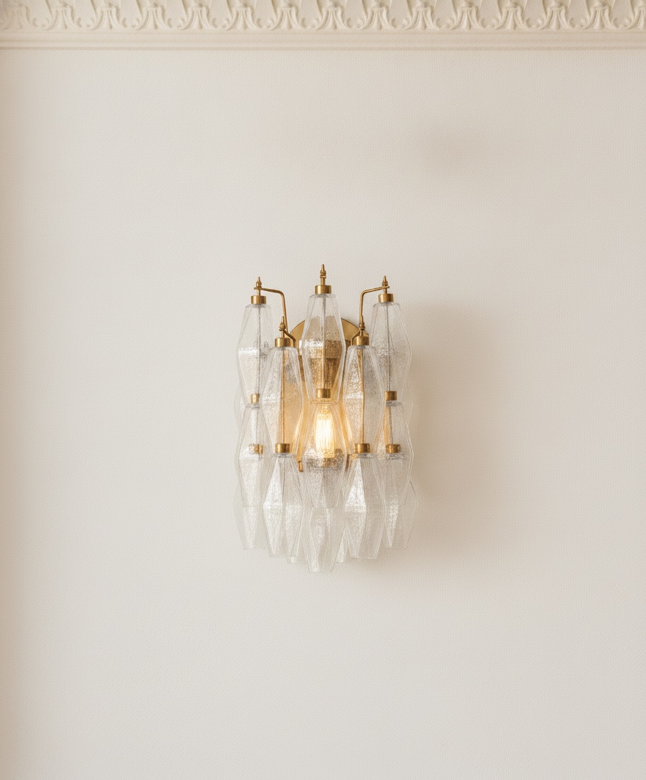 Handblown Murano Poliedri Wall Sconce – Set of 2 — single sconce on the wall