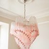 Handblown Murano Quadriedri Chandelier – 114 Quadriedri Glass under an ornate ceiling rose
