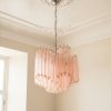 Handblown Murano Quadriedri Chandelier – 60 Quadriedri Glass under an ornate ceiling rose