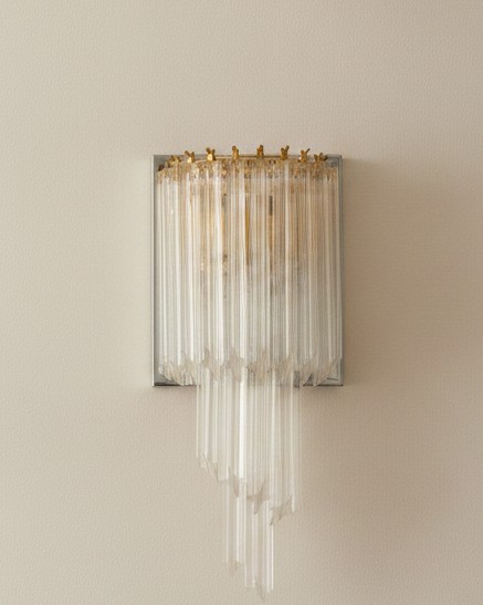 Handblown Murano Quadriedri Wall Sconce – 16 Quadriedri Glass – Set of 2 — single sconce on the wall
