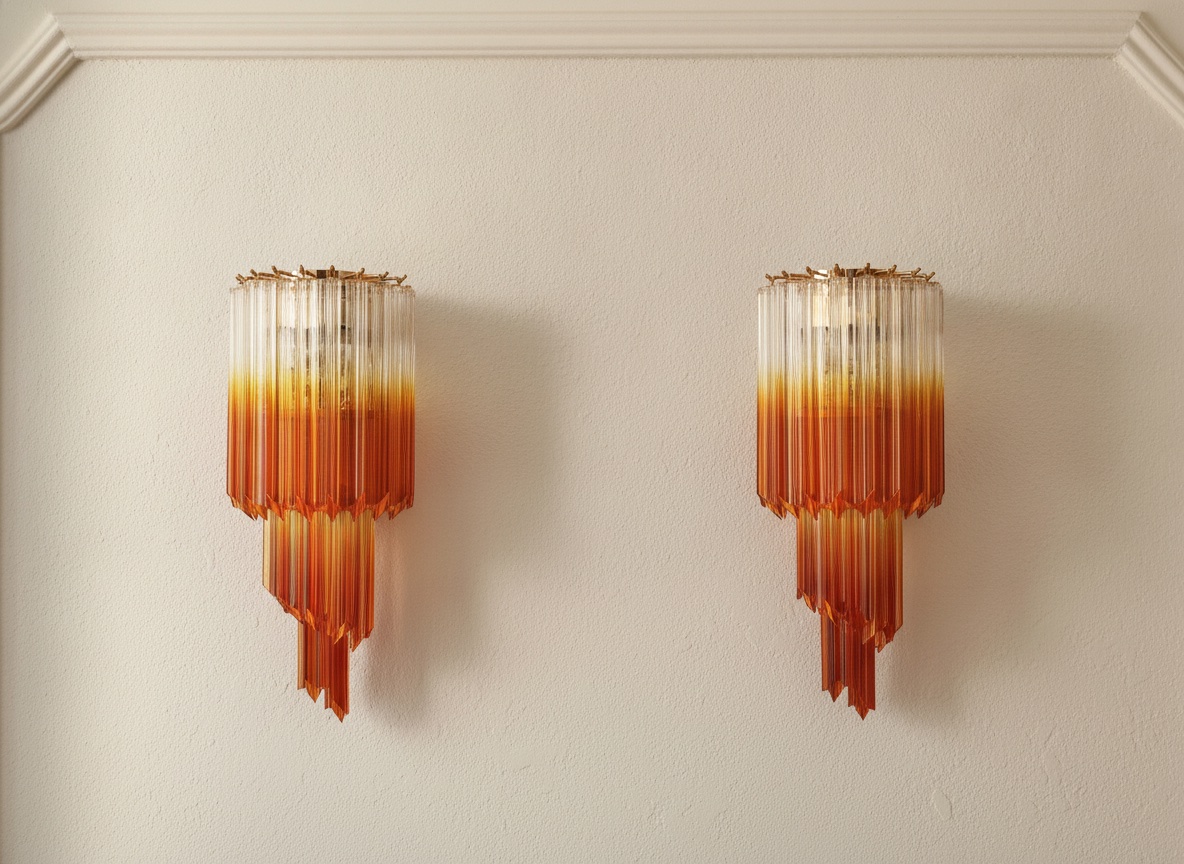 Handblown Murano Quadriedri Wall Sconce – 32 Quadriedri Glass – Set of 2 mounted on the wall