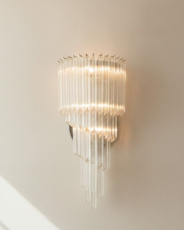 Handblown Murano Quadriedri Wall Sconce – 41 Quadriedri Glass – Set of 2 — single sconce on the wall