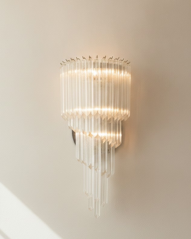 Handblown Murano Quadriedri Wall Sconce – 41 Quadriedri Glass – Set of 2 — single sconce on the wall