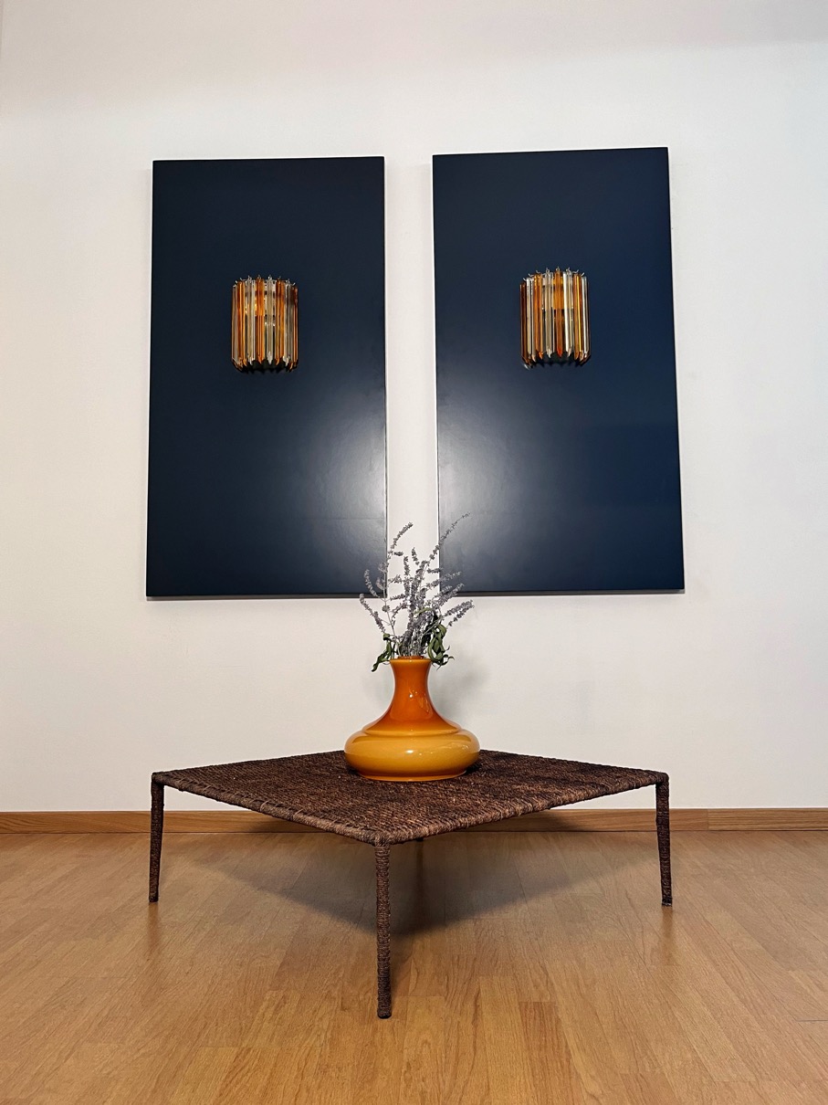 Handblown Murano Quadriedri Wall Sconce – 9 Quadriedri Glass – Set of 2 in transparent-amber glass