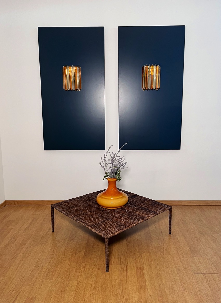 Handblown Murano Quadriedri Wall Sconce – 9 Quadriedri Glass – Set of 2 in transparent-amber glass
