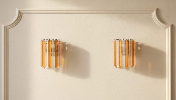 Handblown Murano Quadriedri Wall Sconce – 9 Quadriedri Glass – Set of 2 mounted on the wall