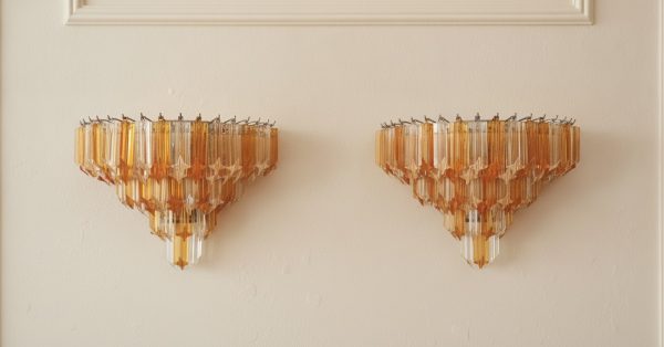 Handblown Murano Quadriedri Wall Sconce – Set of 2 mounted on the wall
