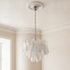 Handblown Murano Rondini Chandelier – Medium under an ornate ceiling rose