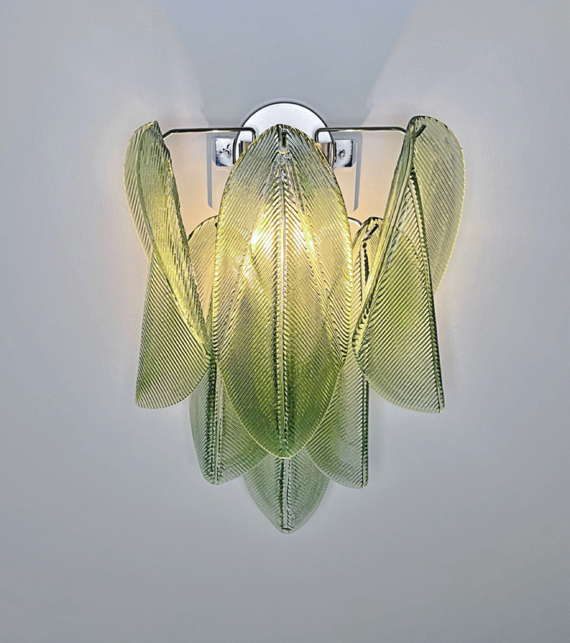 Handblown Murano Rondini Wall Sconce – 12 Rondini Glass – Set of 2 in green glass