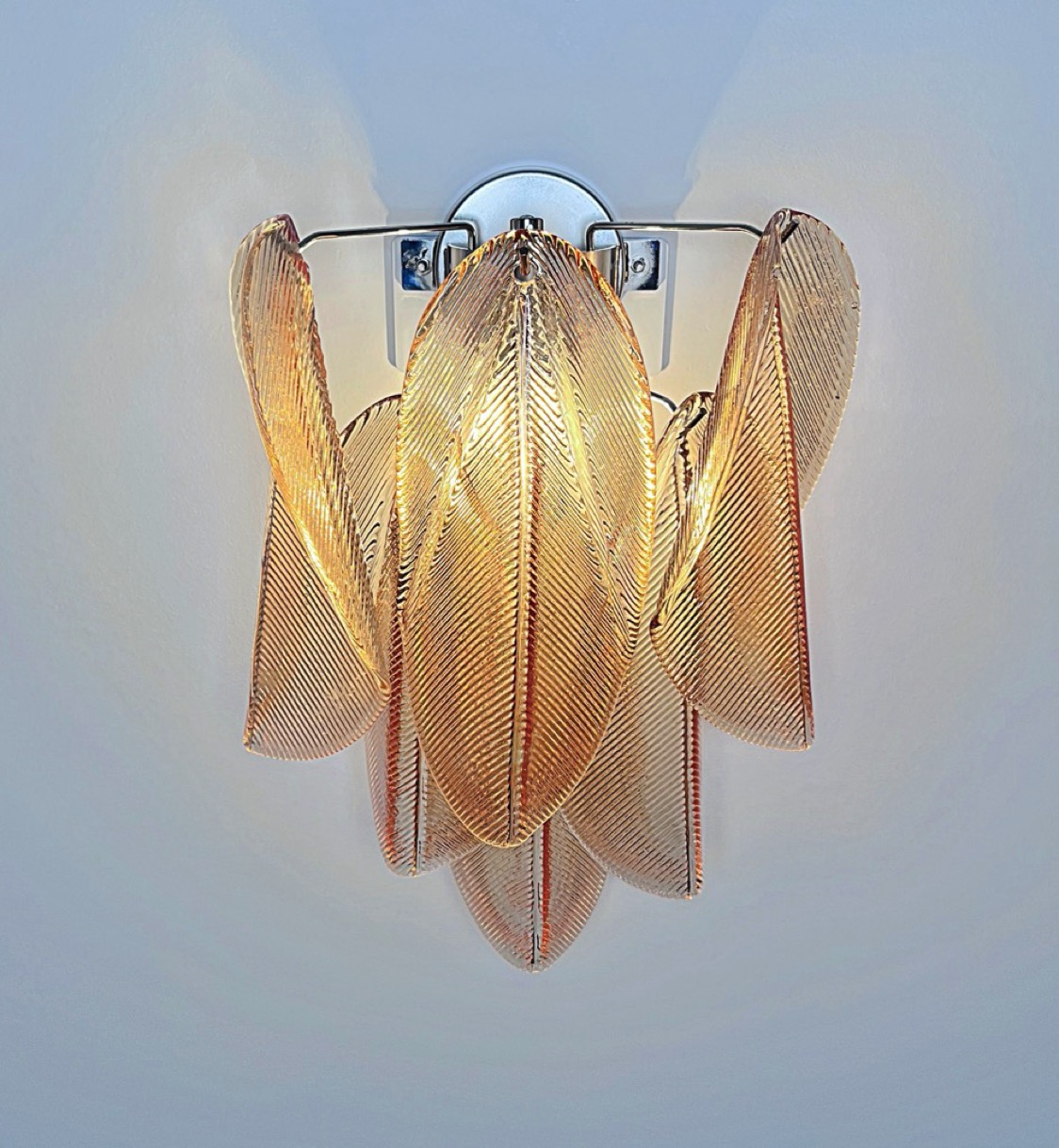 Handblown Murano Rondini Wall Sconce – 12 Rondini Glass – Set of 2 in amber glass