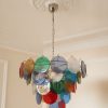Handblown Murano Space Age Chandelier – 57 Albachiara Glass under an ornate ceiling rose
