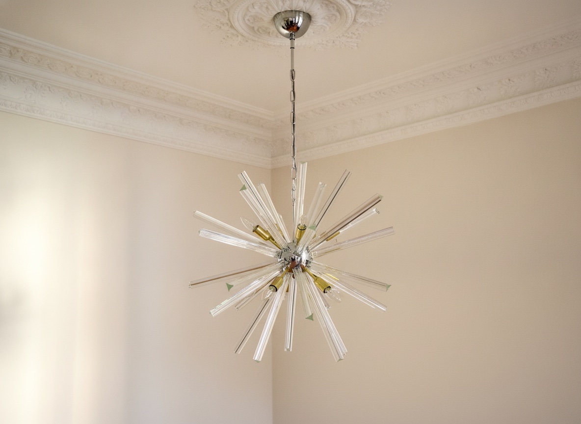 Handblown Murano Sputnik Chandelier – 15 Glasses under an ornate ceiling rose