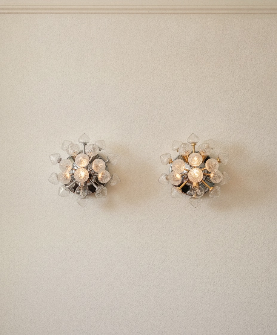 Handblown Murano Sputnik Wall Sconce – Set of 2 mounted on the wall