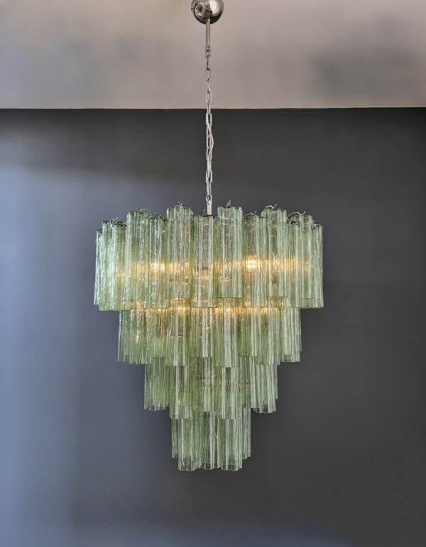 Handblown Murano Tiered Chandelier – 80 Glasses in green glass