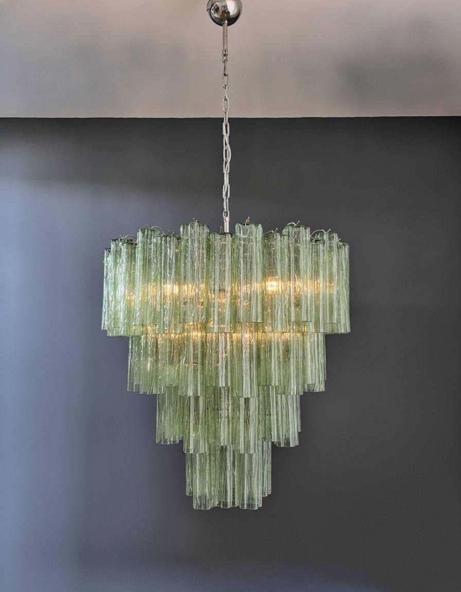 Handblown Murano Tiered Chandelier – 80 Glasses in green glass