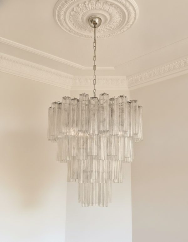 Handblown transparent Murano tiered chandelier, four tiers