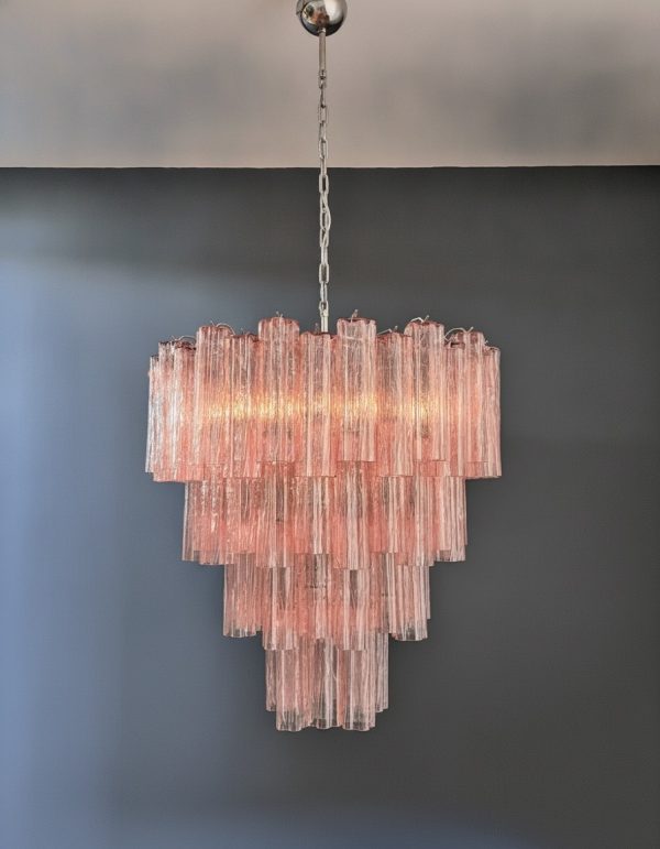 Handblown Murano Tiered Chandelier – 80 Glasses in pink glass