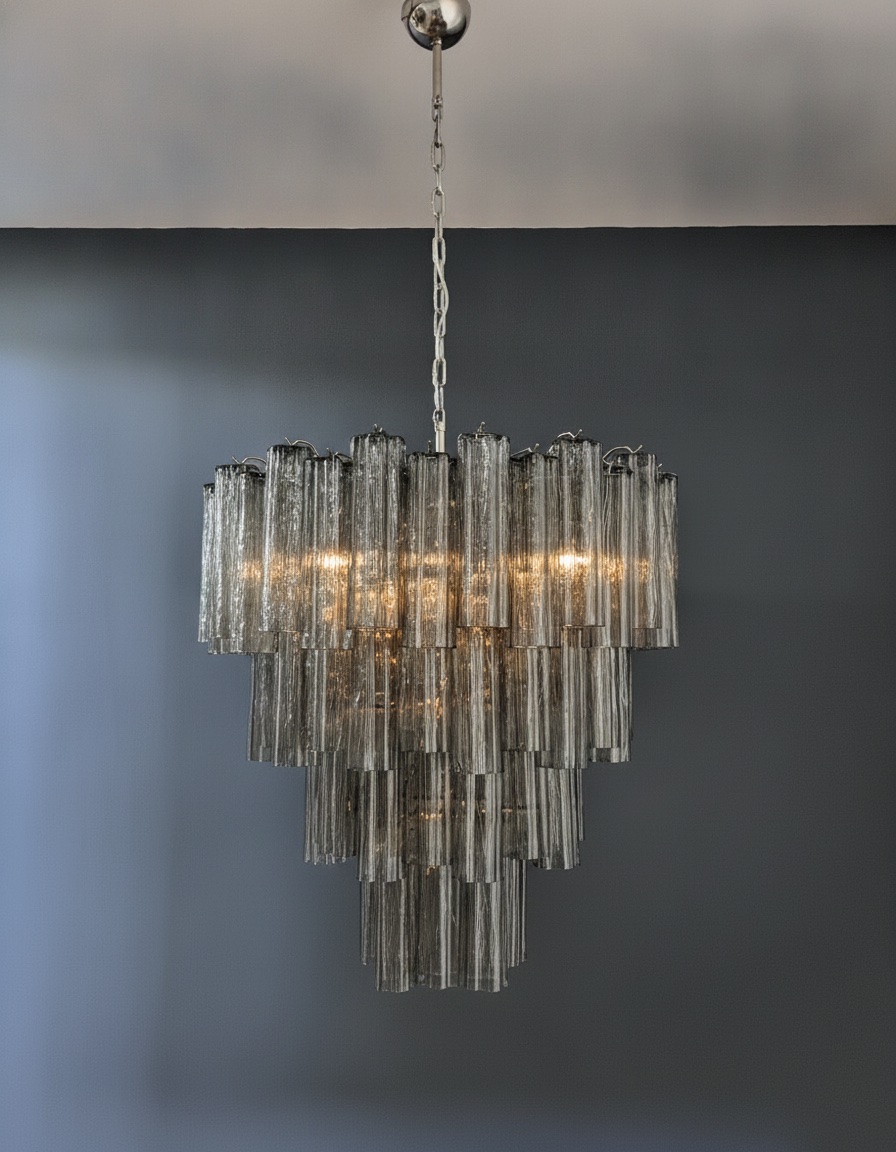 Handblown Murano Tiered Chandelier – 80 Glasses in smoked glass