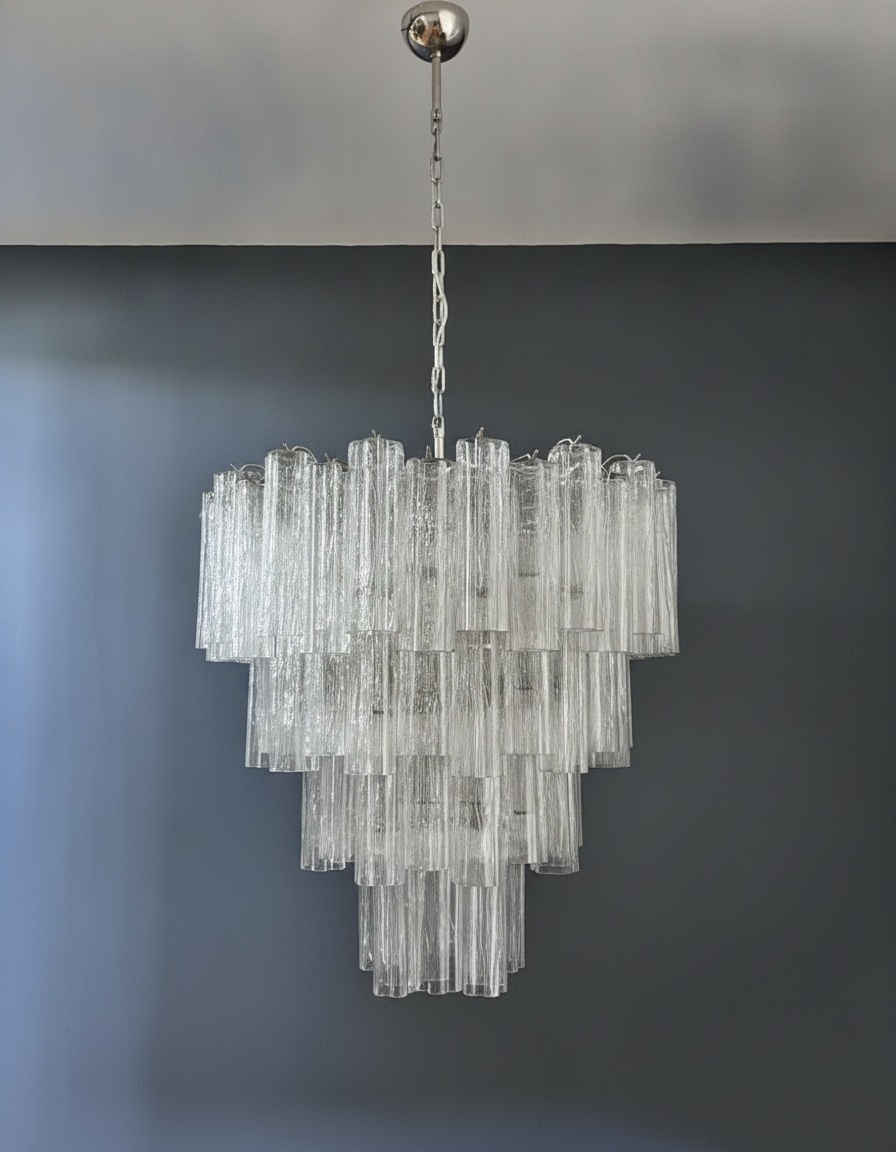 Handblown Murano Tiered Chandelier – 80 Glasses in transparent glass