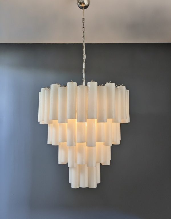 Handblown Murano Tiered Chandelier – 80 Glasses in white glass