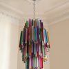 Handblown Murano Triedri Chandelier – 167 Triedri Glass under an ornate ceiling rose