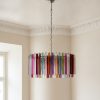 Handblown Murano Triedri Chandelier – 96 Triedri Glass under an ornate ceiling rose