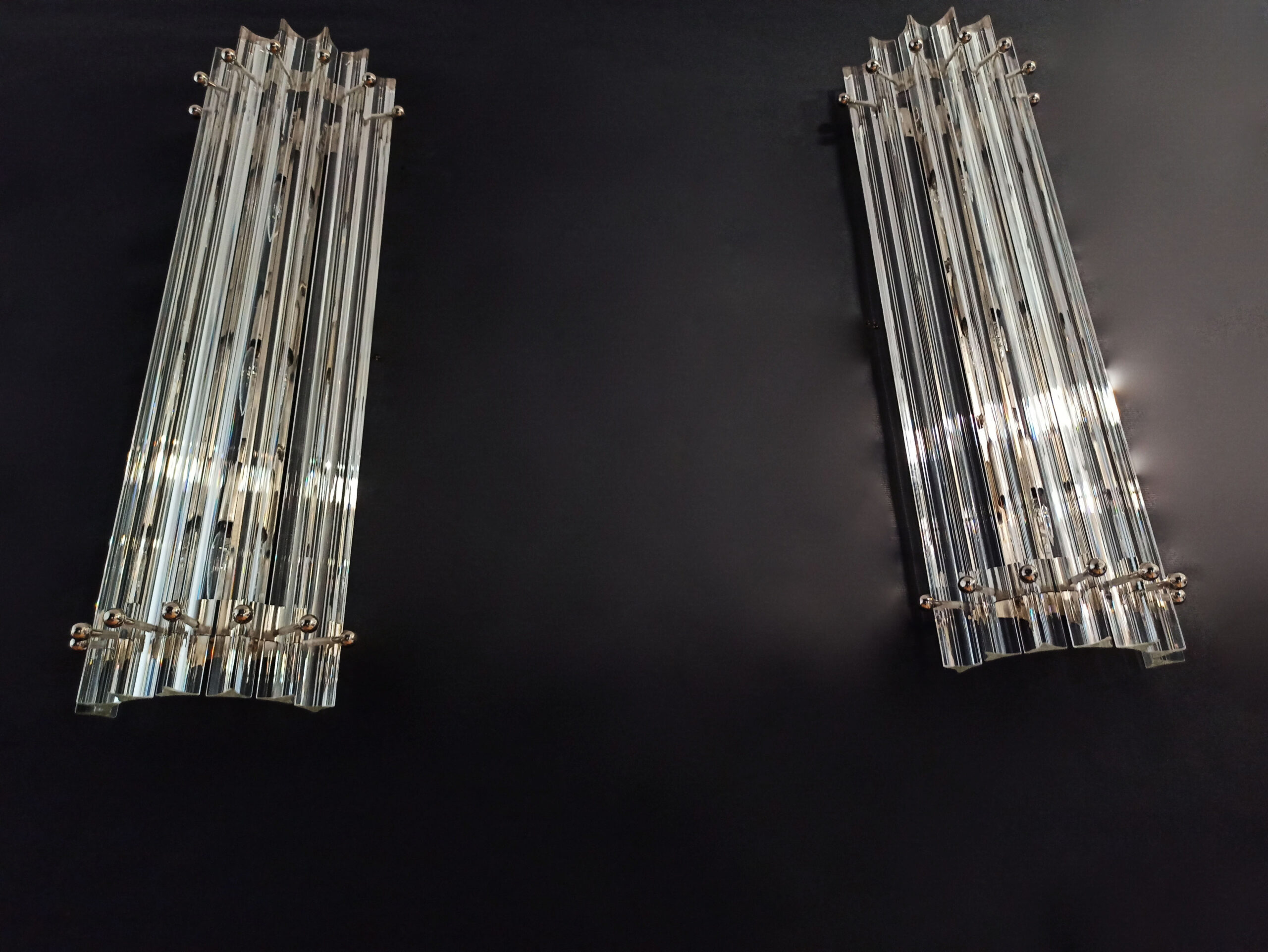 Handblown Murano Triedri Column Wall Sconce – Set of 2 in transparent glass
