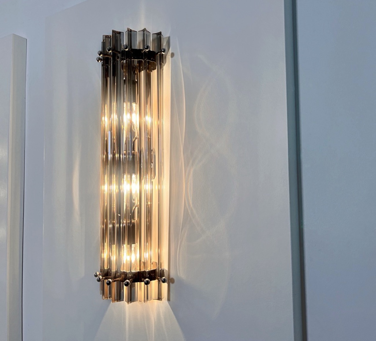 Handblown Murano Triedri Column Wall Sconce – Set of 2 in smoked glass